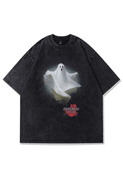 Ghost print t-shirt darkness slogan tee retro top in grey