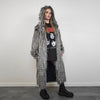 Shaggy fur coat stripe pattern longline collarless trench rocker overcoat long hair bomber festival jacket customizable peacoat grey white