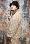 Polka dot fleece jacket handmade fluffy spot bomber cream