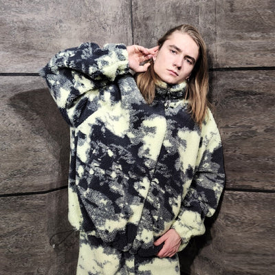 Gradient fleece Bomber handmade tie-dye camo jacket green