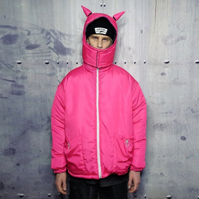 Devil horn bomber jacket handmade reversible puffer in pink