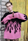 Flame knitwear sweater loose fit fire jumper in bright pink