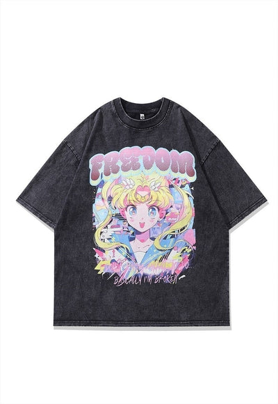 Sailor Moon t-shirt anime print tee retro Japanese top grey