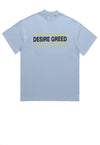 Greed t-shirt grunge tee retro slogan raver top in blue