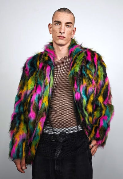 Rainbow faux fur coat hotsell