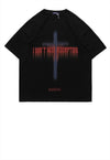 Cross print t-shirt punk tee Gothic slogan top in black