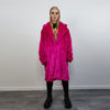 Neon faux fur longline coat shaggy trench bright raver bomber fluffy winter fleece festival jacket burning man coat in fuchsia pink