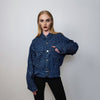 Sequin denim jacket embellished jean bomber going out shredded blazer party coat glam rocker retro jacket shimmer varsity in dark blue