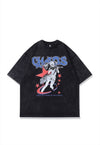 Anime t-shirt chaos slogan tee retro Japanese top in grey