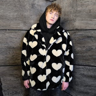 Heart fleece coat handmade 2in1 hood emoji trench jacket