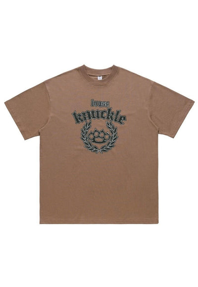 Knuckle ring print t-shirt grunge tee gangster top in brown