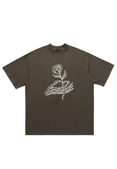 Skeleton hand t-shirt rose print tee bones top grunge jumper