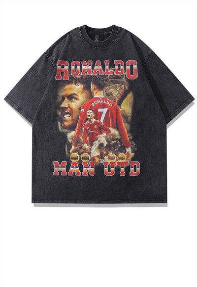 Football t-shirt Man UTD tee retro sports top in acid grey
