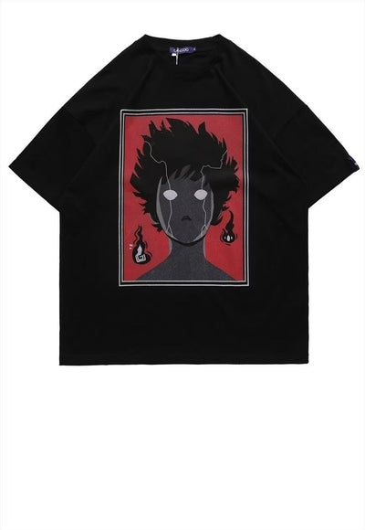 Anime boy t-shirt Naruto tee Korean retro top in black