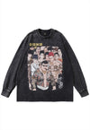 Yakuza t-shirt vintage wash Japanese cartoon long mafia tee