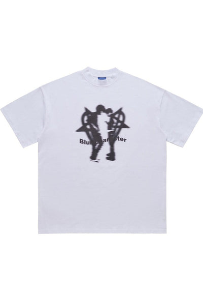 Pentagram heart t-shirt couple print tee love top in white