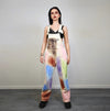 Graffiti painted dungarees rainbow print denim overalls skater rompers retro pattern utility summer playsuit in white