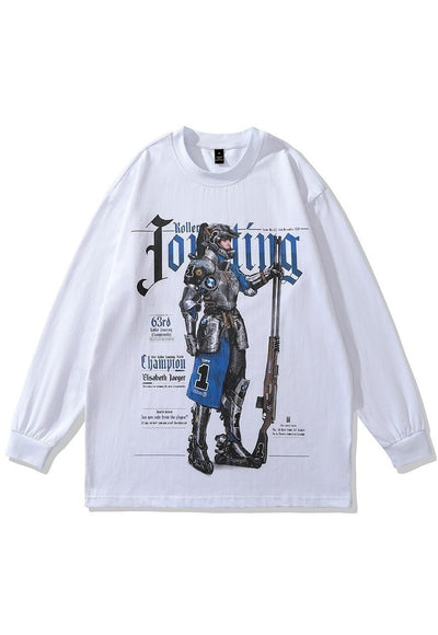 Anime t-shirt Japanese punk cartoon long tee retro top white