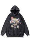 Anime print hoodie grunge pullover I-girl top in acid grey