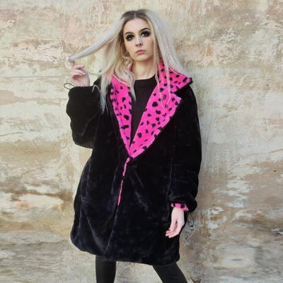 Leopard fleece coat handmade reversible animal trench coat