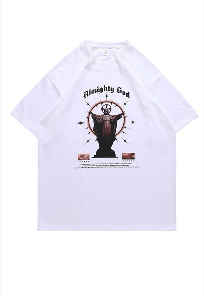 Jesus print t-shirt Y2K retro slogan tee lord top in white