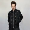 Utility jacket metal rings finish bomber grunge aviator gorpcore varsity zip up rocker coat in black