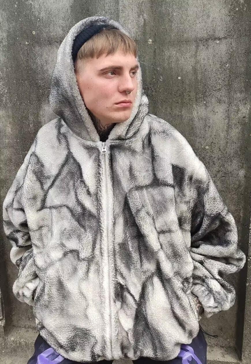 Fluffy jacket grey best sale