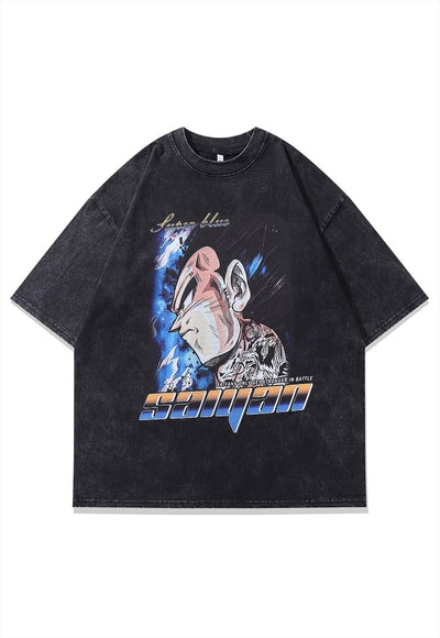 Anime print t-shirt Dragonball Z tee retro Japanese top grey