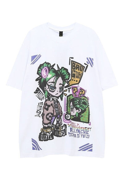 Billie Eilish t-shirt Anime tee Japanese retro top in white