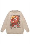 Robot sweater knit distressed jumper Transformer top cream