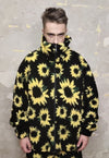 Sunflower fleece jacket handmade daisy floral faux fur coat