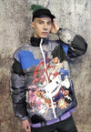 Anime bomber Hello Kitty puffer jacket tie-dye pastel blue