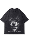 Wolf t-shirt fang print tee grunge rebel top in vintage grey