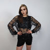 Transparent sequin top embellished mesh sweatshirt sheer blouse grunge catwalk jumper party see-through top festival glitter tee black