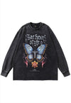 Butterfly t-shirt vintage wash grunge print long retro tee