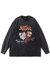 Korean boy long t-shirt vintage wash anime top punk tee grey