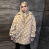 Polka dot fleece coat handmade 2in1 hood trench jacket cream