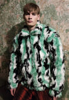 Tie-dye cow fleece jacket faux fur grunge bomber in green