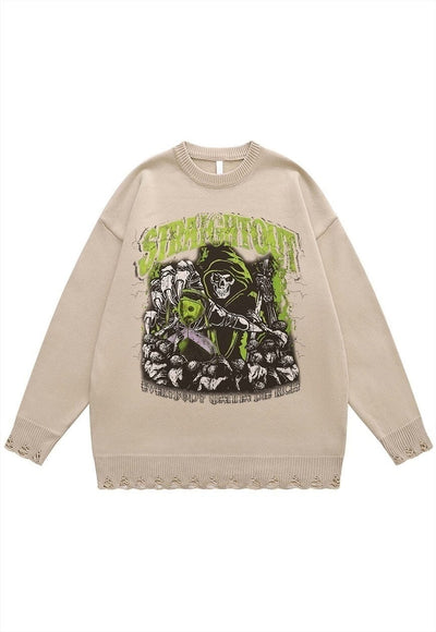 Gothic sweater Grim Reaper jumper ripped knitted creepy top