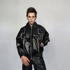 Faux leather motorcycle jacket contrast stitching biker jacket premium rocker varsity 80s racing college bomber in black