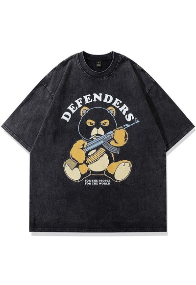 Grunge bear t-shirt angry teddy tee retro punk top acid grey