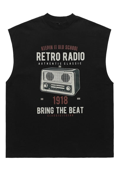 Retro radio tank top surfer vest hi-fi sleeveless t-shirt