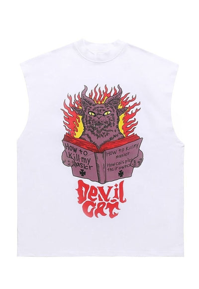 Satan print tank top surfer vest sleeveless devil t-shirt