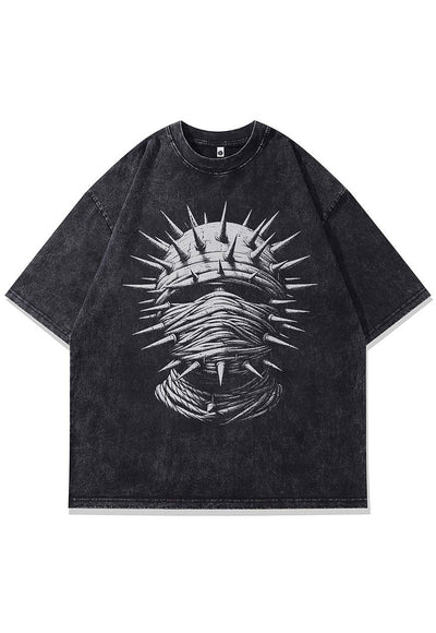 Pinhead t-shirt spike print tee retro gothic top acid grey