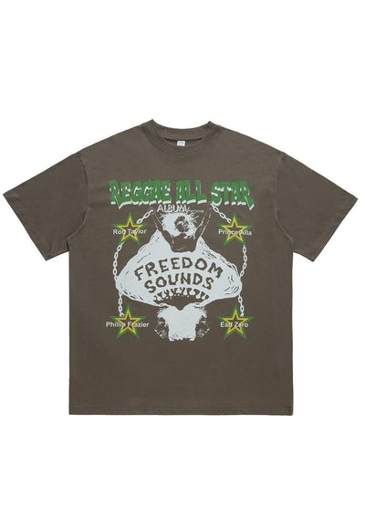 Reggae fan t-shirt Jamaican tee grunge top in grey