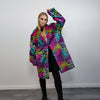 Tie-dye Faux fur leopard coat rainbow long trench marshmallow raver jacket fluffy cheetah fleece festival bomber burning man coat pink blue