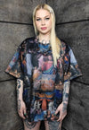 Baroque print tee handmade religion t-shirt rave top in blue