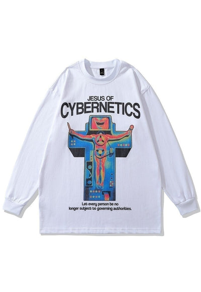 Thermal print t-shirt cyber punk tee retro Jesus top white