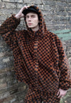 Chequerboard fleece jacket handmade 2 in 1 check coat brown