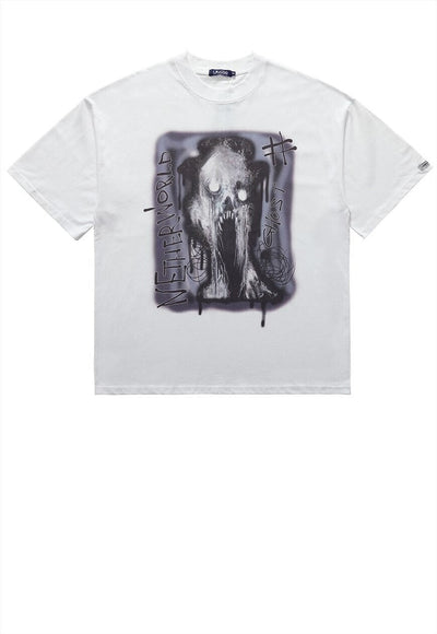 Ghost print t-shirt monster tee grunge ghost top in white